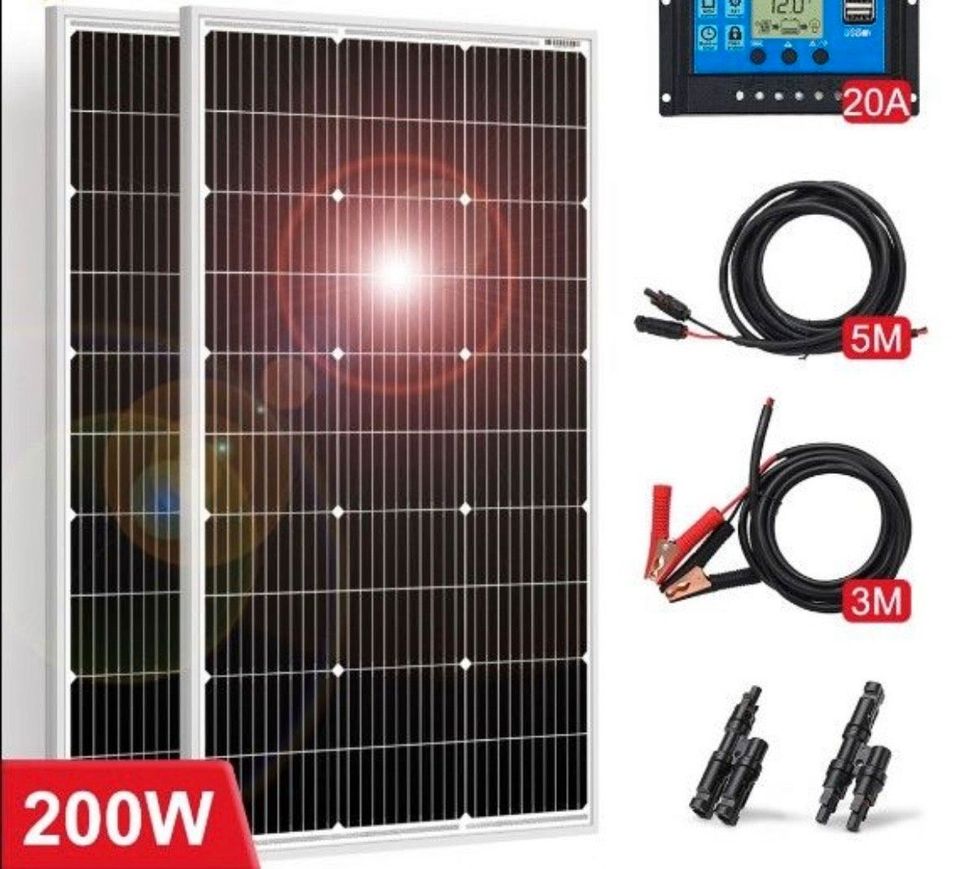 200W 12V Solarpanel Set Monokristallin Laderegler Kabel