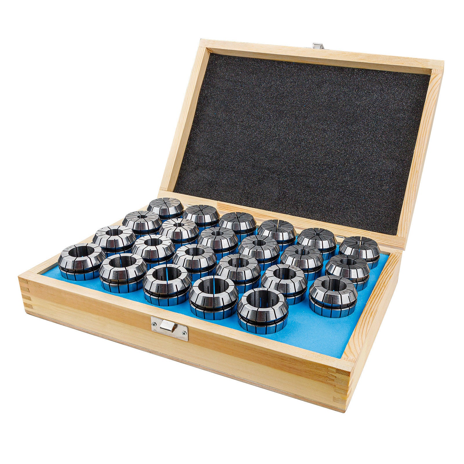 Spannzangenset ER40 4-26mm 23tlg Holzbox gehärtet geschliffen 23-teilig