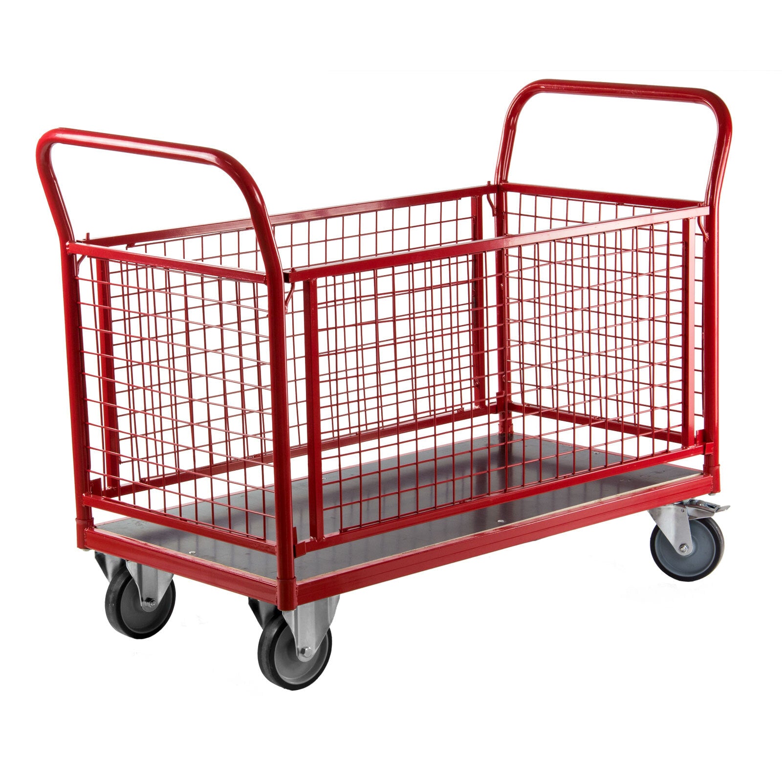 Transportwagen Gitterwagen 500kg Tragkraft Holzboden 4 Gitterwände 122x61cm