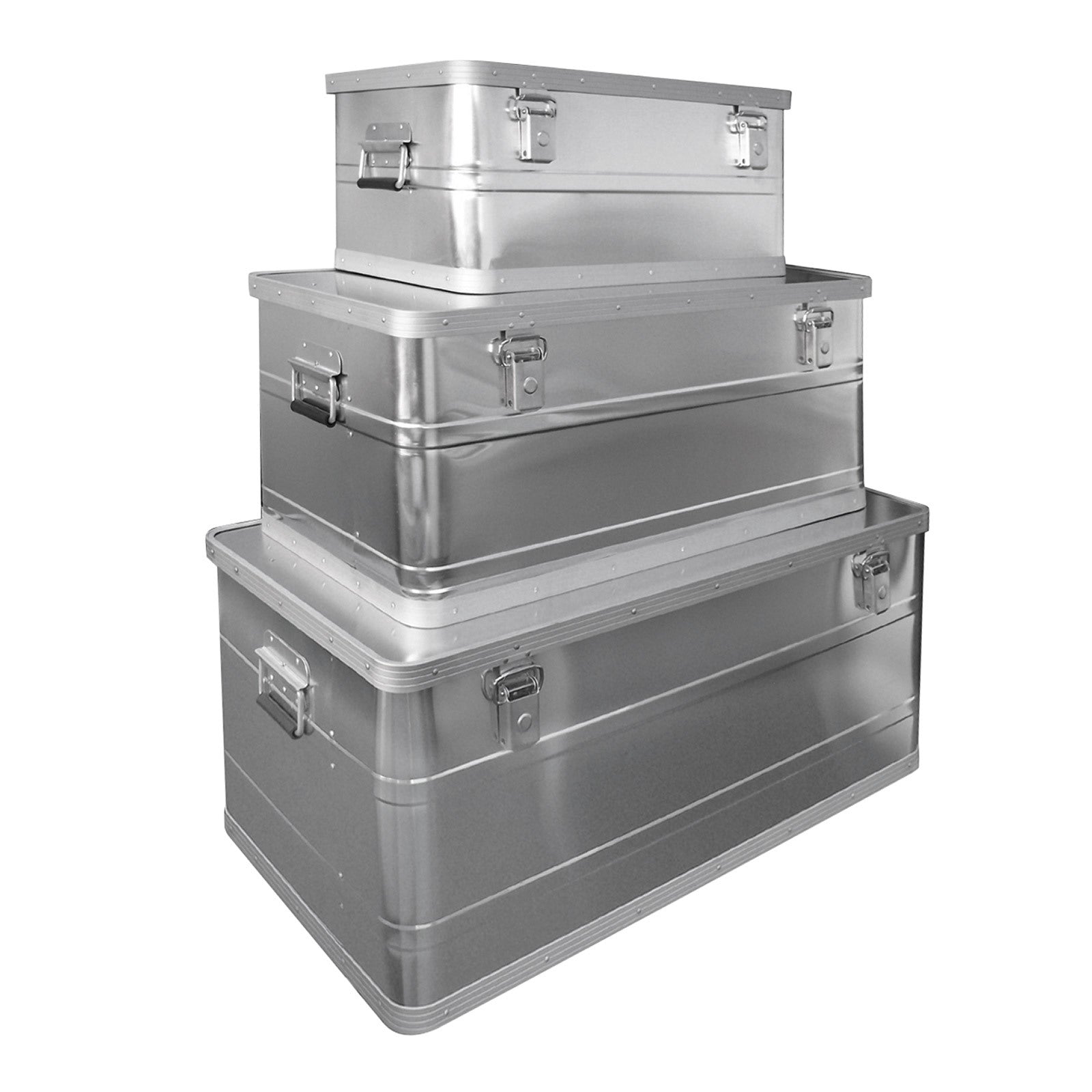 Aluboxen 3er Set 45 90 140 Liter Alukisten Transportboxen Stapelboxen