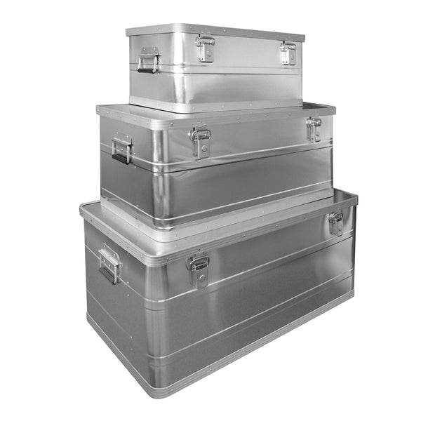 Aluboxen 3er Set 45 90 140 Liter Alukisten Transportboxen Stapelboxen
