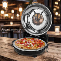 Pizzaofen 1200W Keramikstein 420°C Ober- Unterhitze Thermometer Schwarz