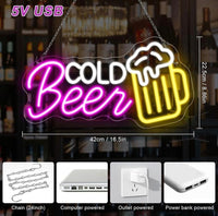 Cold Beer LED Neon Schild Leuchtschild Bar Kneipe Partykeller Deko