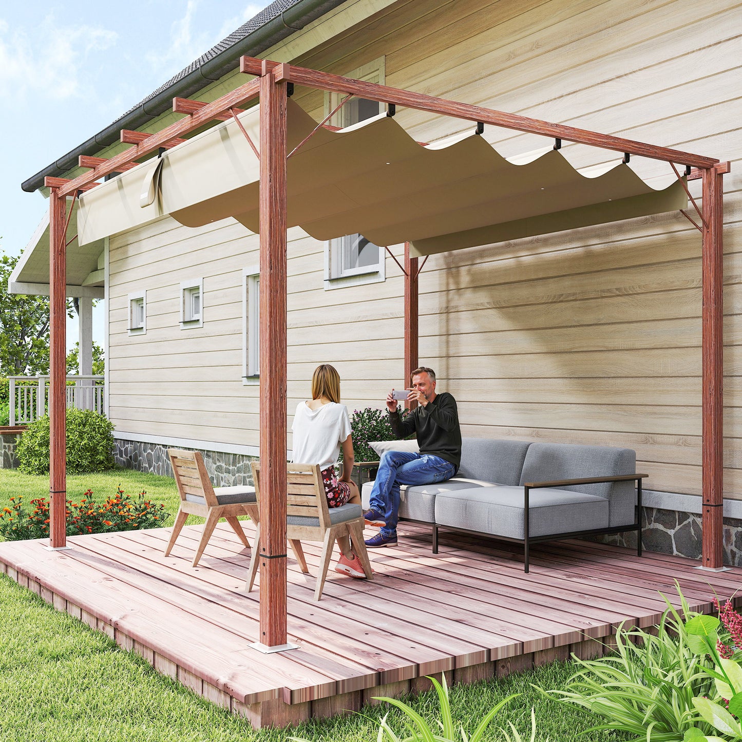 3x3m Garten-Pergola Terrassendach Aluminium verstellbar UPF30 Sonnenschutz