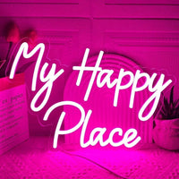 LED Neon Schild My Happy Place Beleuchtung Deko Wanddeko Leuchtschild