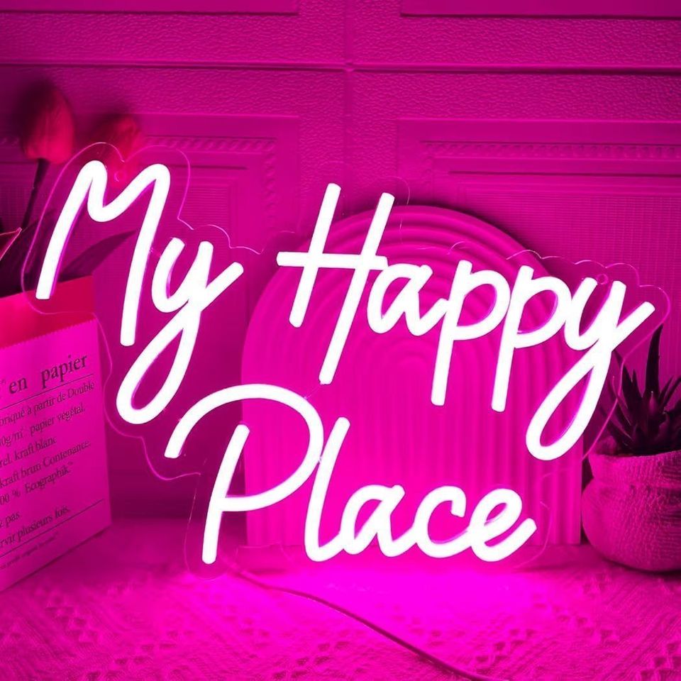 LED Neon Schild My Happy Place Beleuchtung Deko Wanddeko Leuchtschild