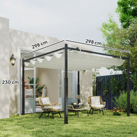 Garten-Pergola 3x3m ausziehbares Dach Magnetpad UPF30+ Pavillon Cremeweiß