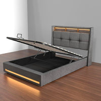 Polsterbett 90x200cm Stauraumbett LED Beleuchtung USB Bettgestell Bettkasten