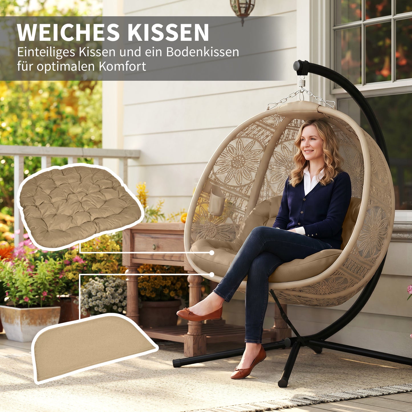 Hängesessel Gartensessel Korbsessel Boho-Stil Sesselkorb Sessel Schwarz