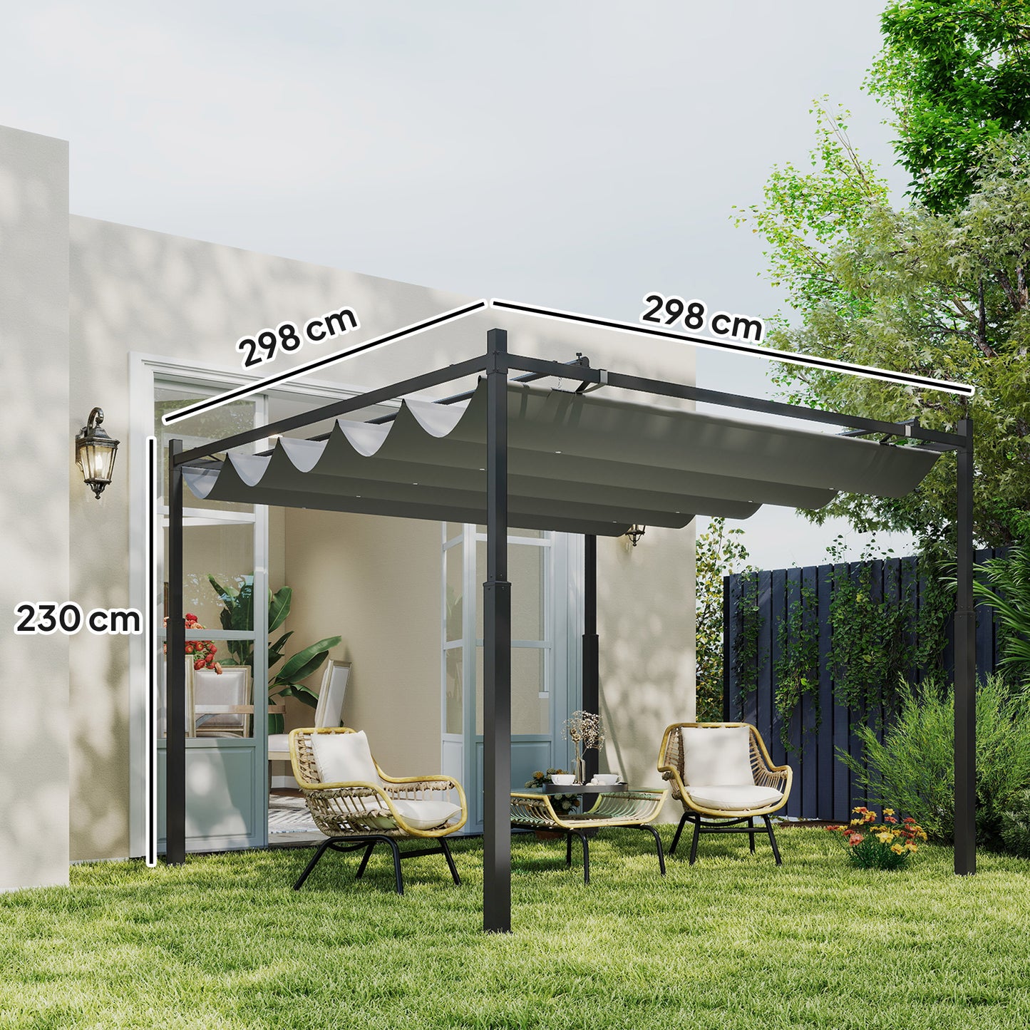 Pergola 3x3 m Freistehend Terrassenüberdachung Schiebedach UV-beständig