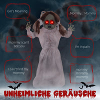 Halloween Horrorpuppe 76cm Deko Soundeffekte Bewegungssensor Leuchtaugen