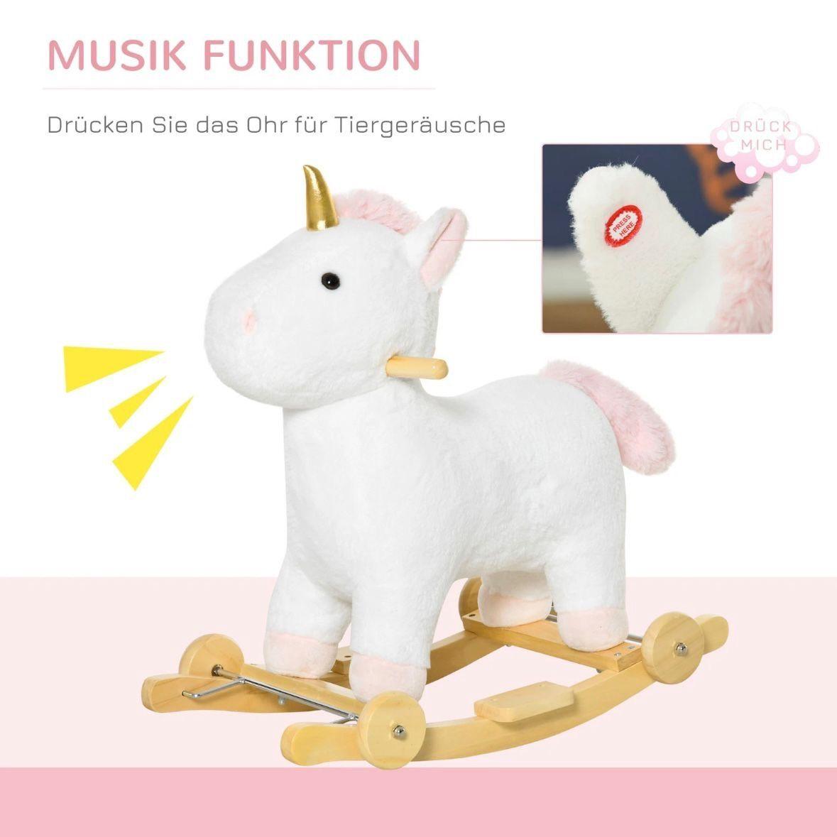 Schaukelpferd Einhorn 2in1 Plüsch mit Rollen & Sound