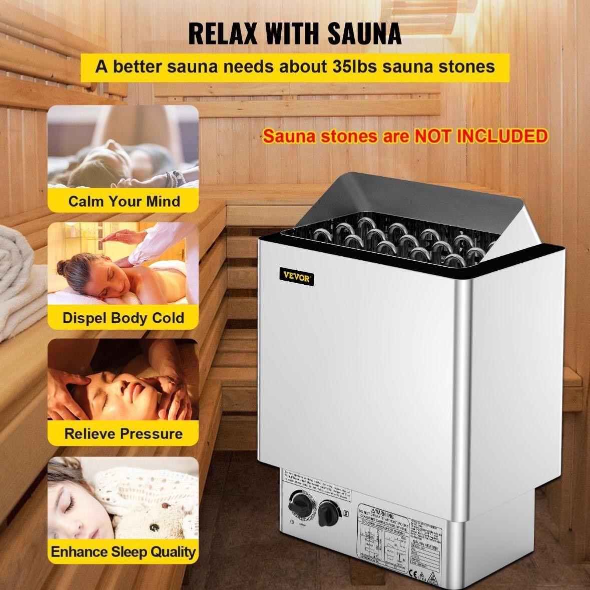 9kW Saunaofen Edelstahl für Trocken- & Feuchtsauna mit Timer