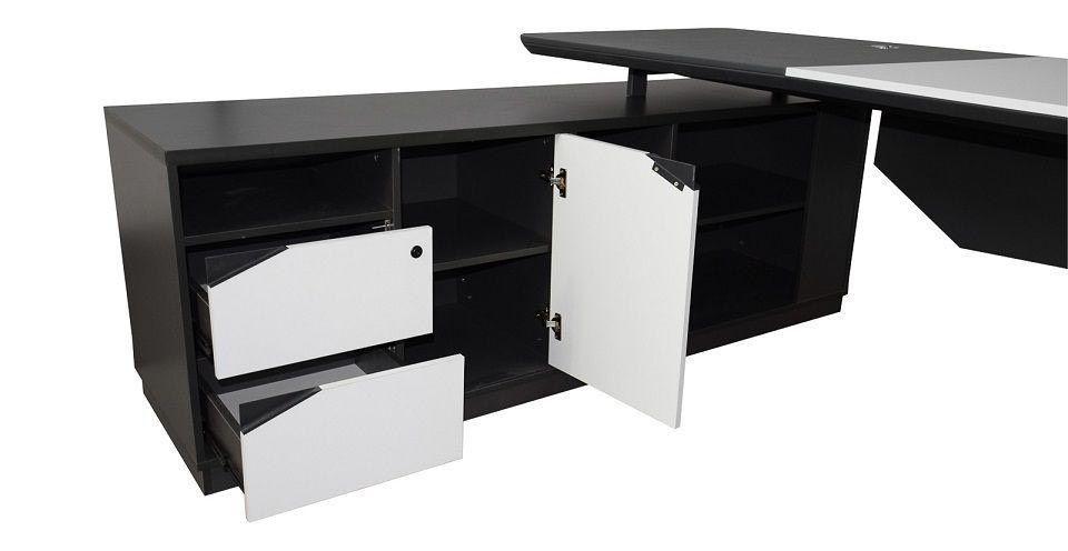 Chef-Schreibtisch 220×180cm Managerschreibtisch Weiß Anthrazit mit Kunstleder
