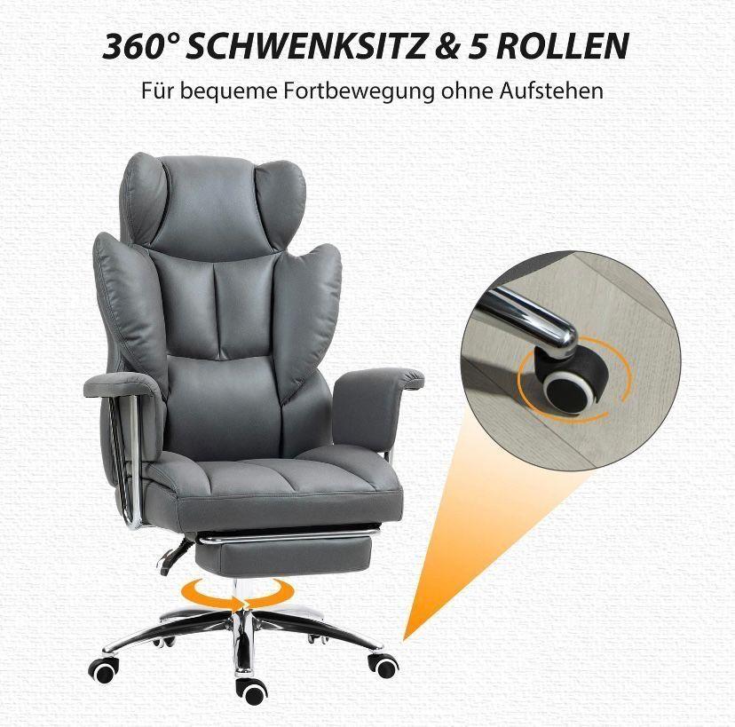 Ergonomischer Bürostuhl mit Liegefunktion Fußstütze & Mikrofaserbezug