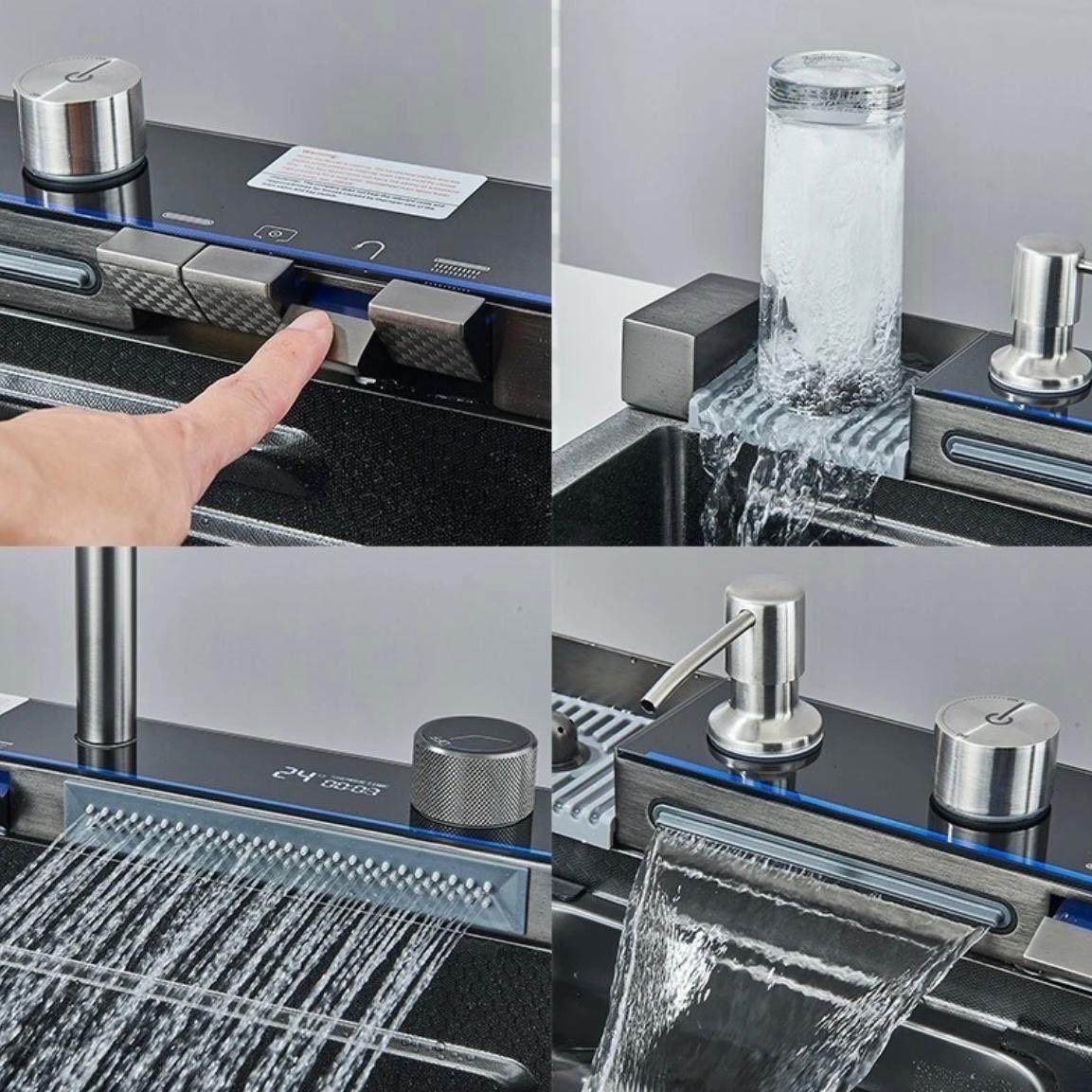 Edelstahl Einbauspüle mit Wasserfall Armatur 75×45 cm