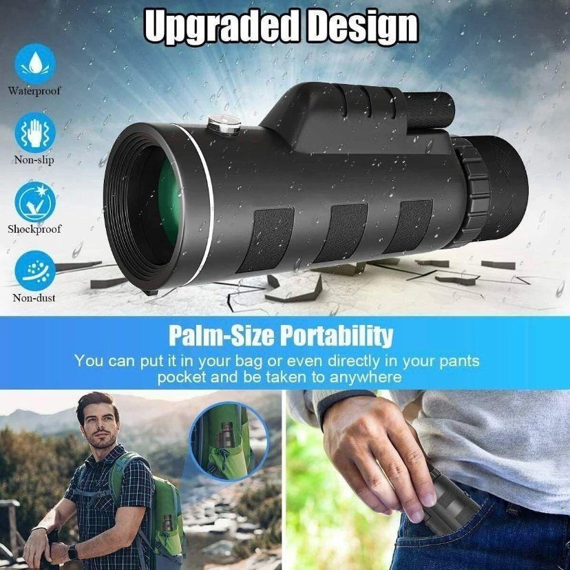 Monokular 80×100 HD mit Smartphone-Adapter & Stativ