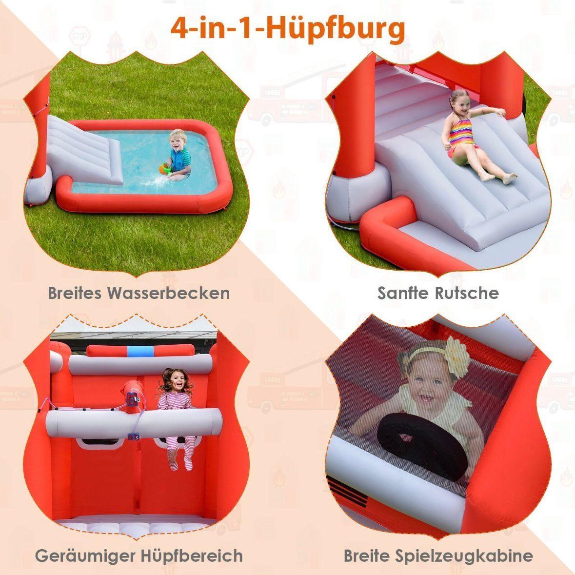 Feuerwehr Hüpfburg mit Rutsche & Wasserbecken Kinder 3–10 Jahre Indoor Outdoor