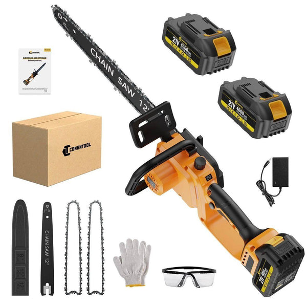 Akku-Kettensäge 12 Zoll 1000W Brushless mit 2 Akkus