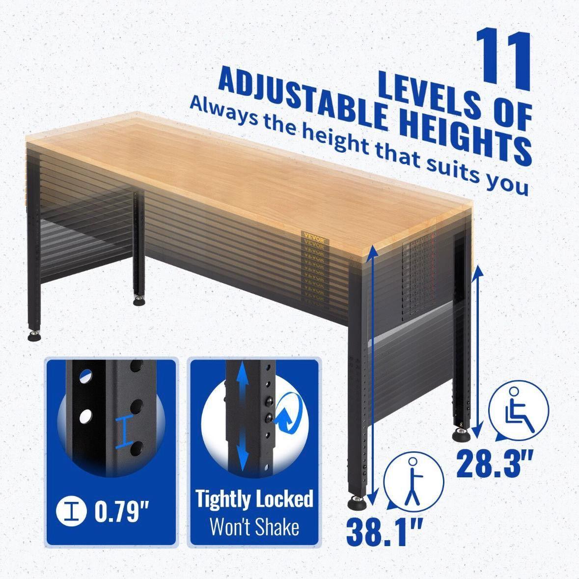 Höhenverstellbare Werkbank mit Steckdosenleiste 122cm bis 900kg