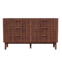 Kommode 6 Schubladen Nussbaum-Optik Rattan-Elementen & Metallgriffen