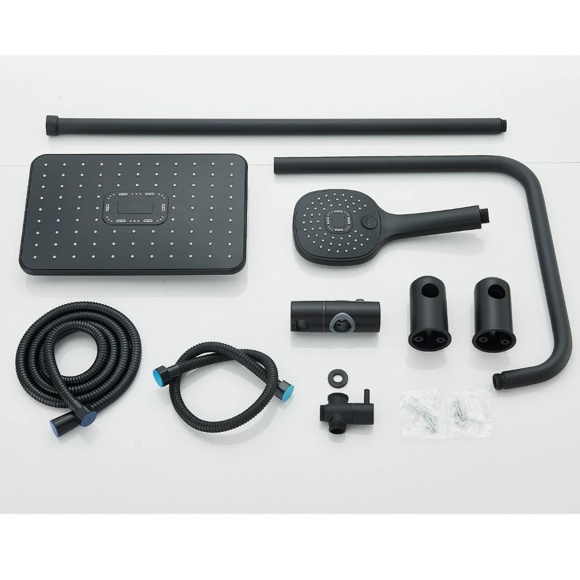 Schwarze Duscharmatur mit Handbrause & Ablage Wandmontage