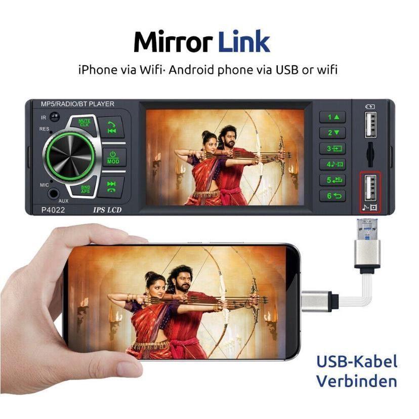 1 DIN Autoradio Bluetooth IPS Display USB AUX Freisprecheinrichtung