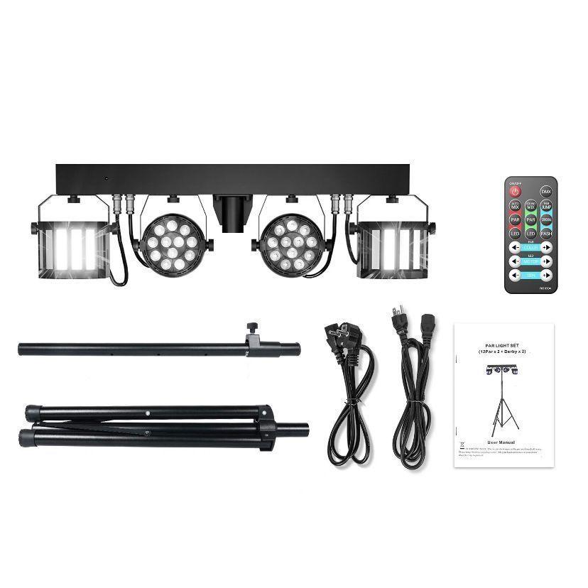 LED Bühnenlicht Set mit Stativ 2×PAR + 2×Derby RGBW