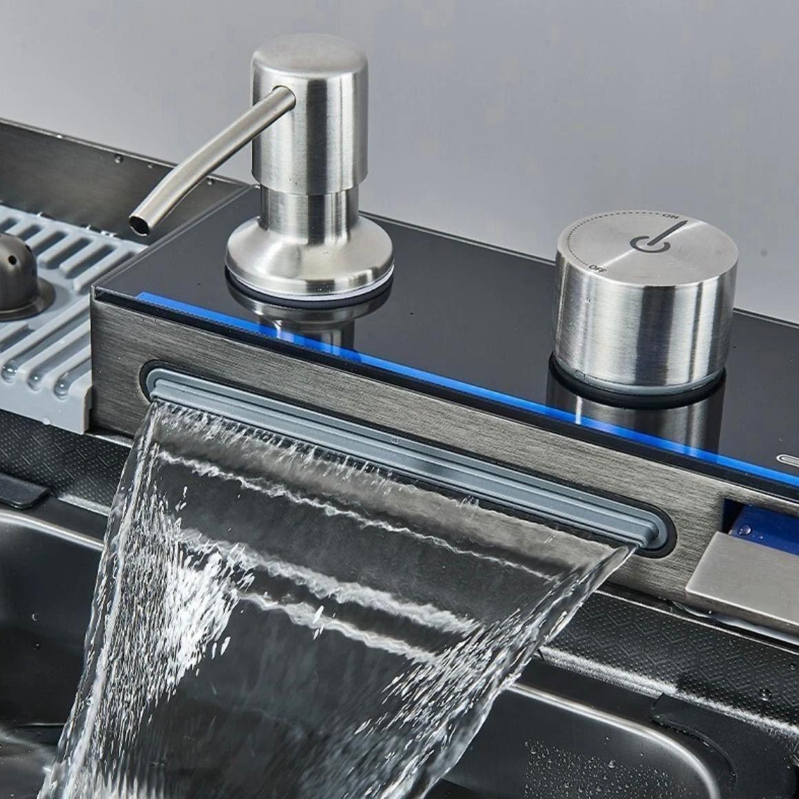 Edelstahl Einbauspüle mit Wasserfall Armatur 75×45 cm