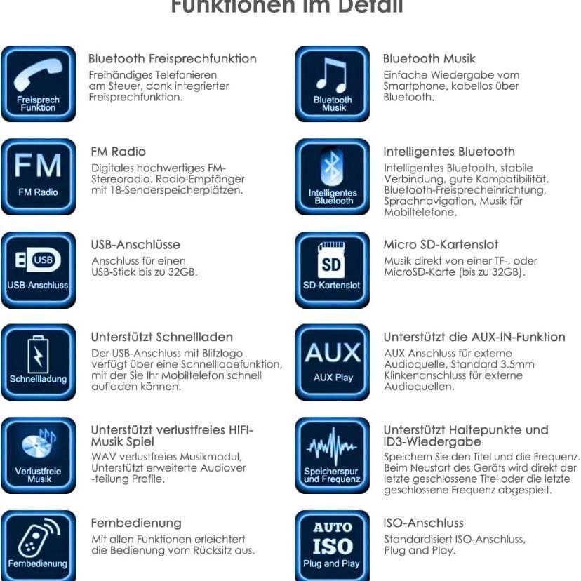 1 DIN Bluetooth Autoradio