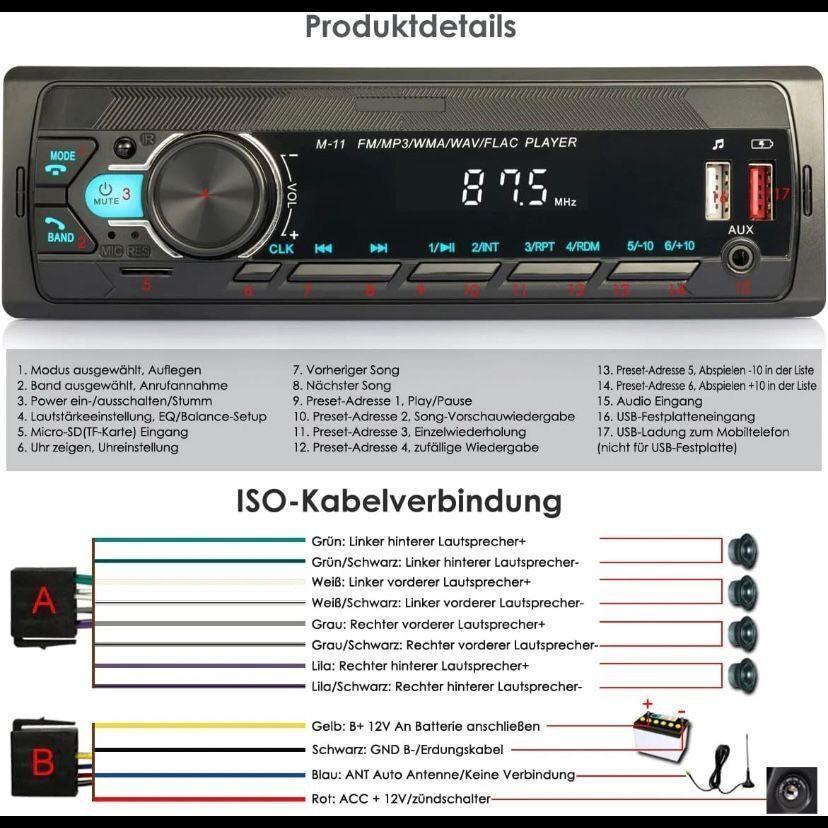 1 DIN Bluetooth Autoradio