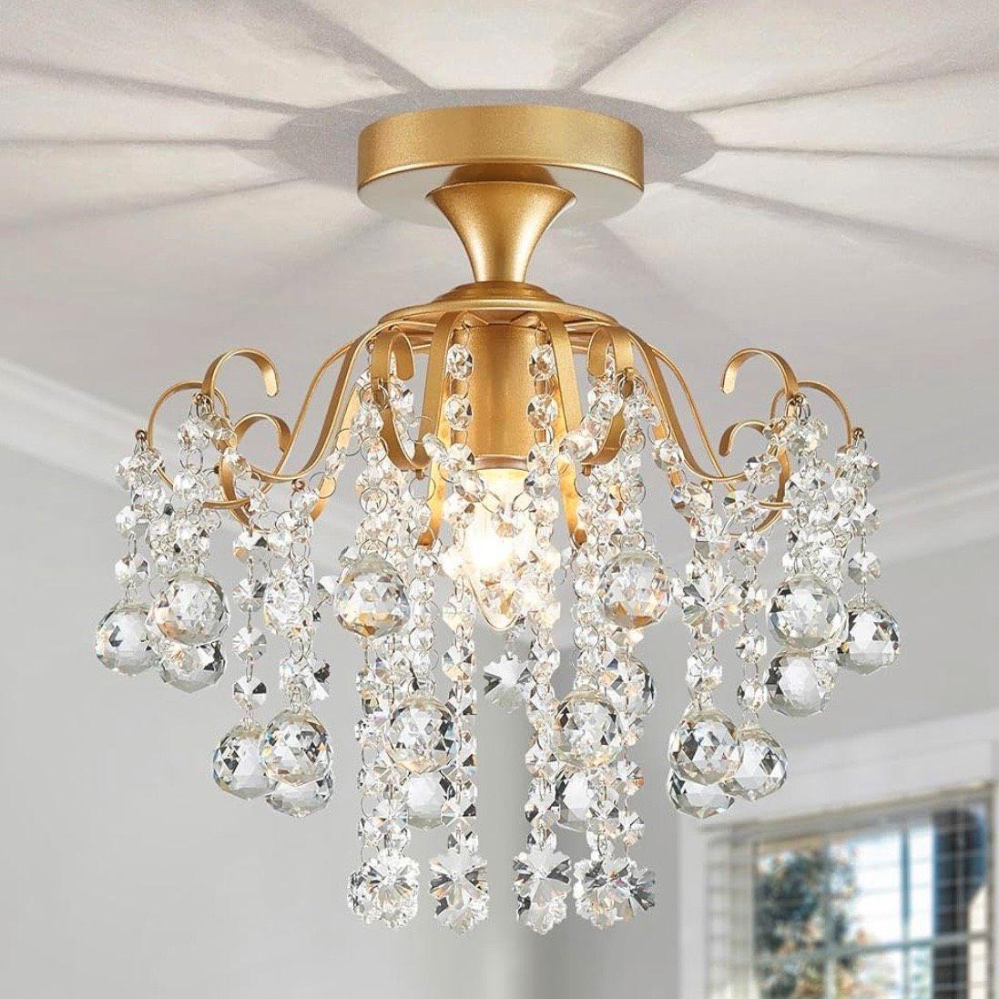 Kristall Deckenleuchte Gold E14