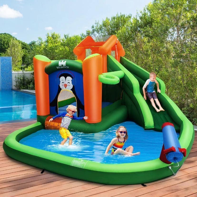Aufblasbare Hüpfburg mit Wasserrutsche & Pool – großes Outdoor-Spielcenter für Kinder