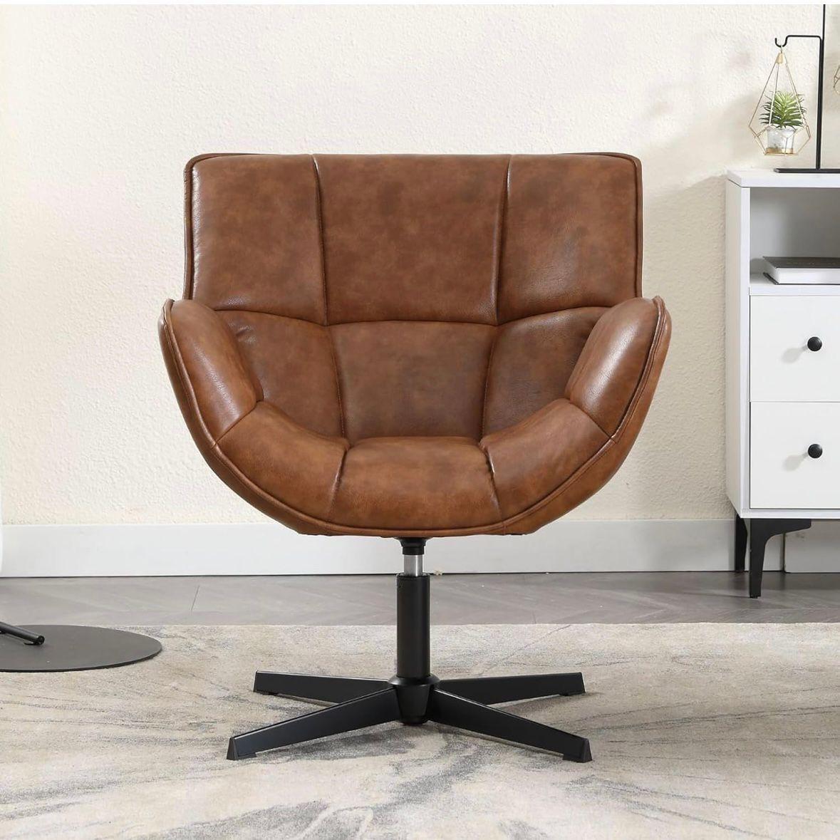 Loungesessel Vintage Braun Kunstleder Drehbar Metallgestell