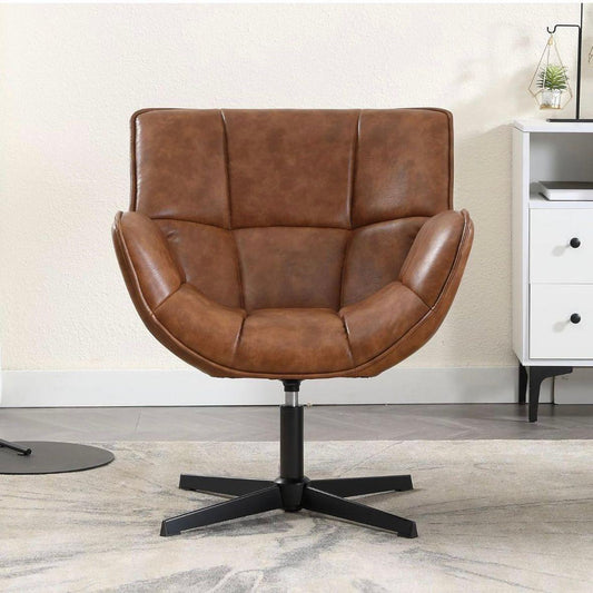 Loungesessel Vintage Braun Kunstleder Drehbar Metallgestell