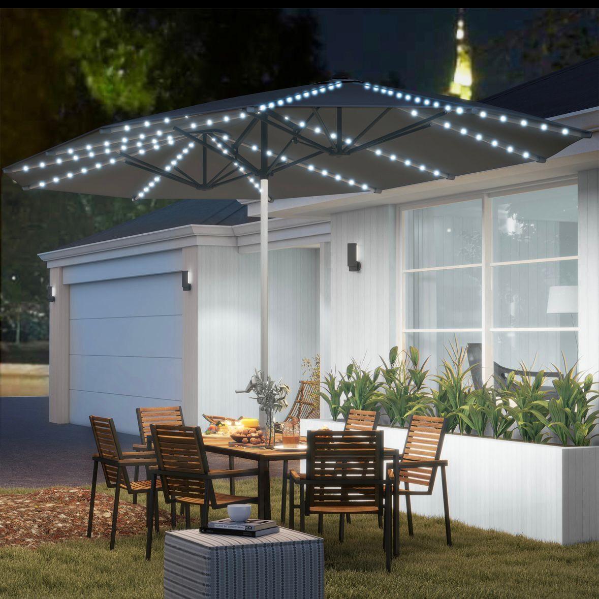 Doppelsonnenschirm Solar LED 4,5m Gartenschirm