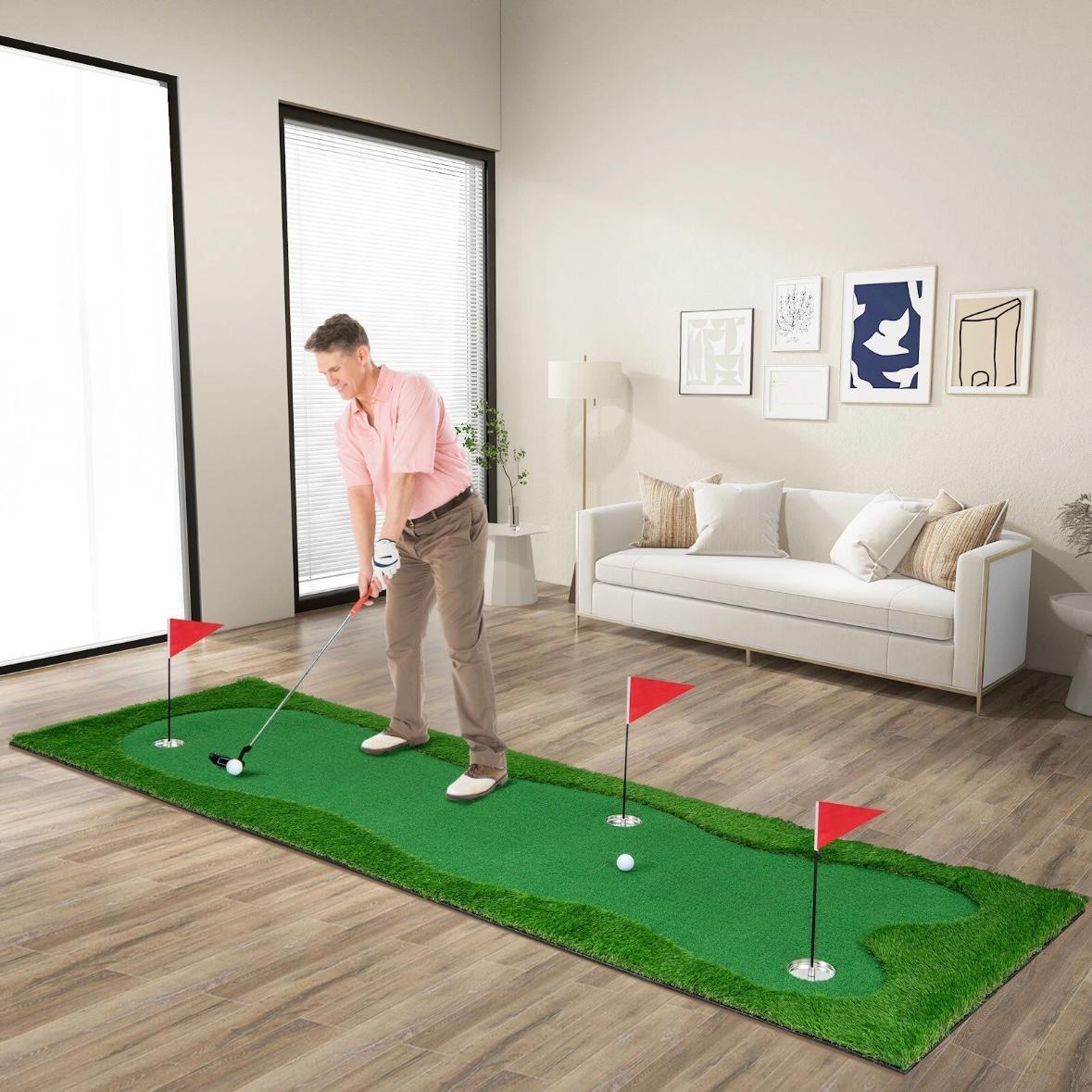 Golf Puttingmatte 300×100cm Trainingsmatte mit 3 Löchern