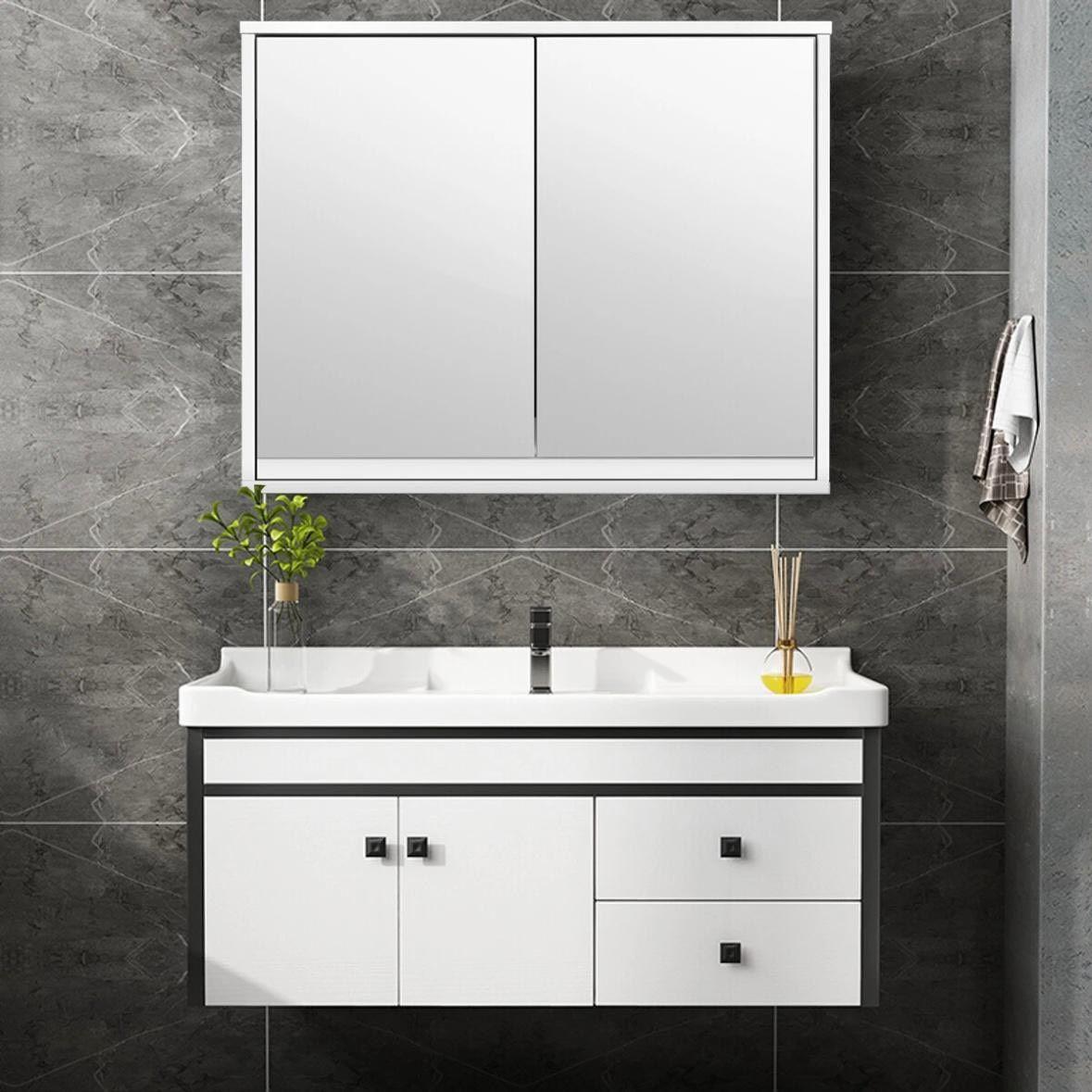Spiegelschrank Weiß mit 2 Spiegeltüren Badezimmerschrank