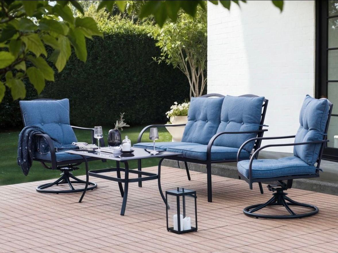 4tlg Gartenset mit Sofa Sessel & Couchtisch Polyratten-Optik