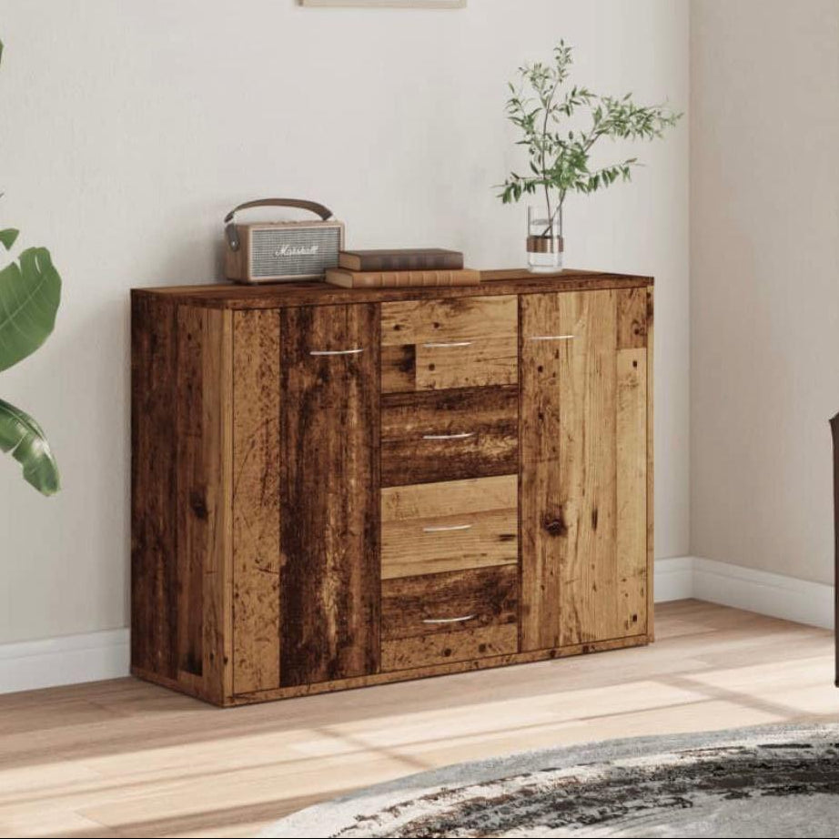 Sideboard mit 4 Schubladen & 2 Türen im Altholz-Look 88 cm