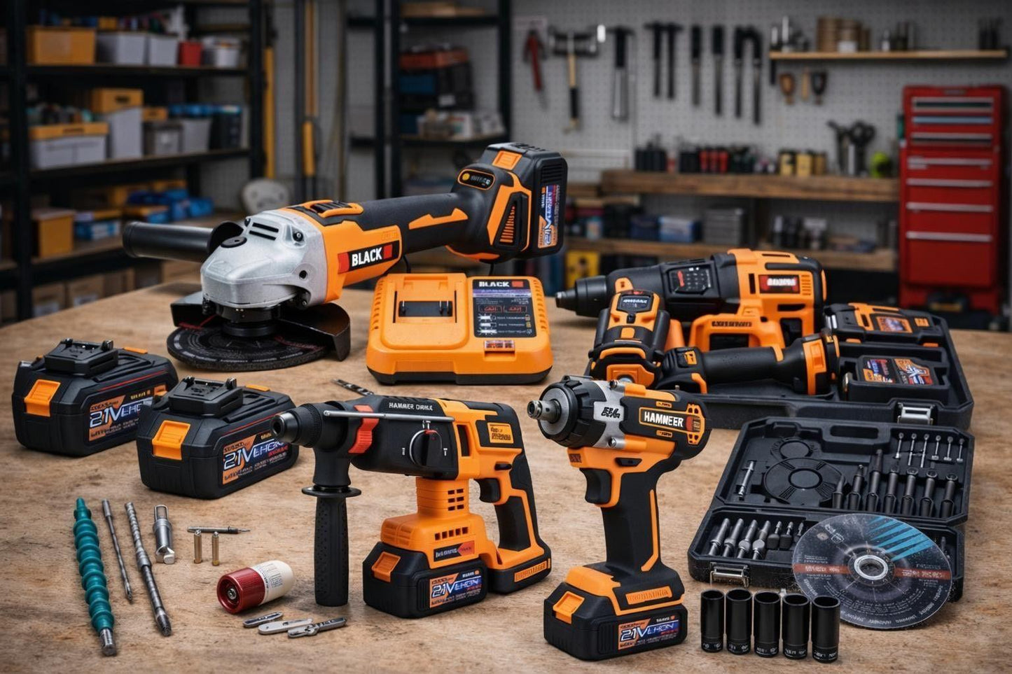 Leistungsstarkes 3in1 Akku-Werkzeugset Schlagbohrhammer Winkelschleifer Schlagschrauber