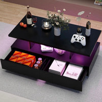 LED Couchtisch Schwarz Wohnzimmertisch mit Schubladen