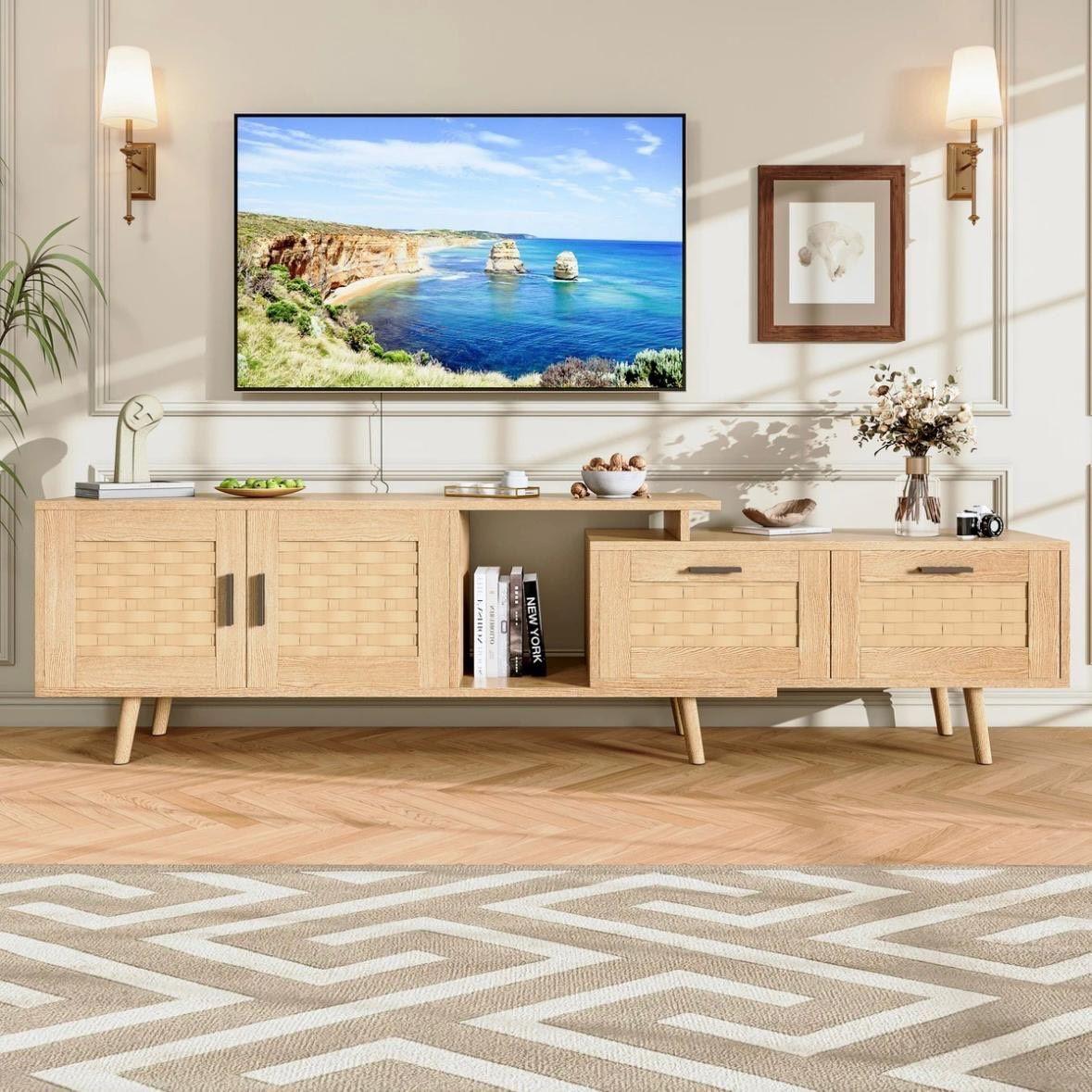 TV-Schrank mit Bambusgeflecht Längenverstellbar 169cm