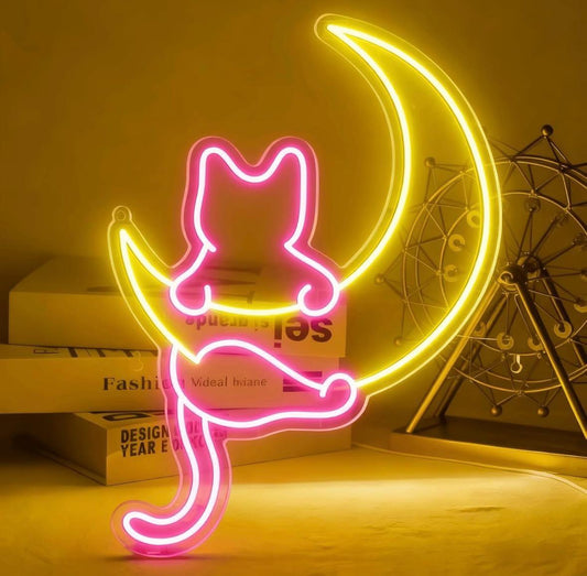 LED Neon Schild Katze mit Halbmond