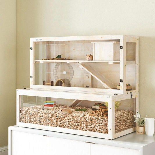 Hamsterkäfig Holz 3 Ebenen Kleintierkäfig mit Laufrad