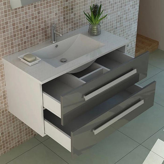 Badset Hochglanz Grau Waschtisch mit Keramik Waschbecken