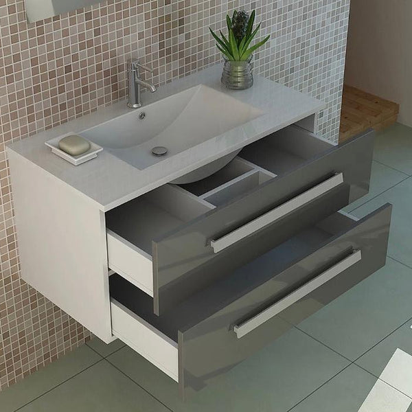 Badset Hochglanz Grau Waschtisch mit Keramik Waschbecken