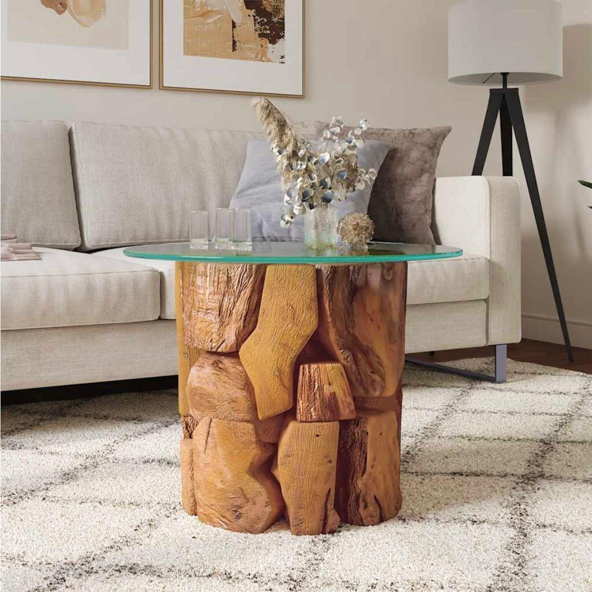 Couchtisch Teak Treibholz mit Glasplatte