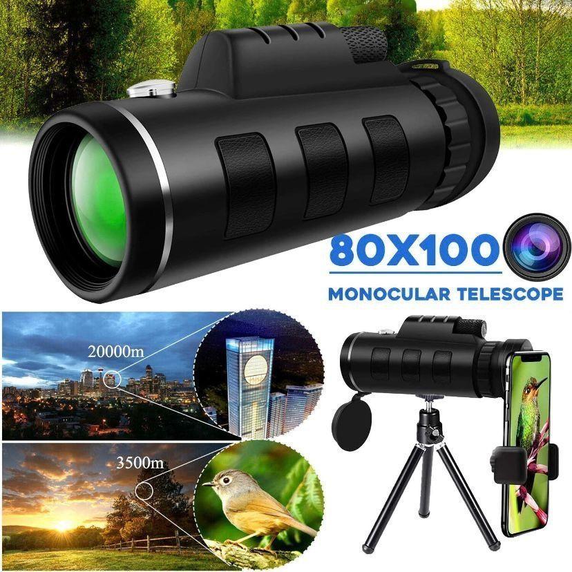 Monokular 80×100 HD mit Smartphone-Adapter & Stativ