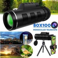Monokular 80×100 HD mit Smartphone-Adapter & Stativ